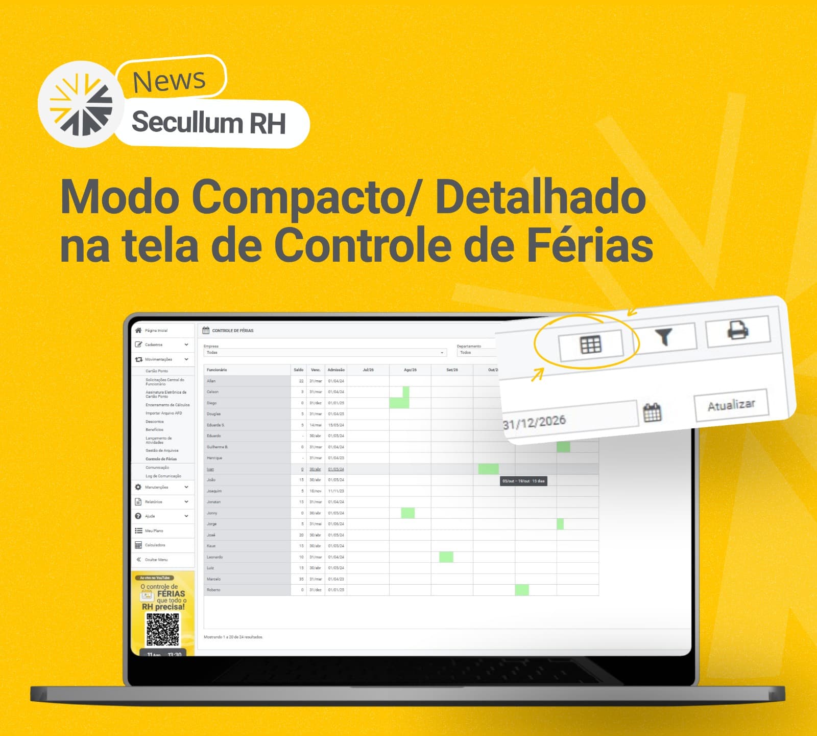 Controle de Férias: Novo modo compacto e detalhado